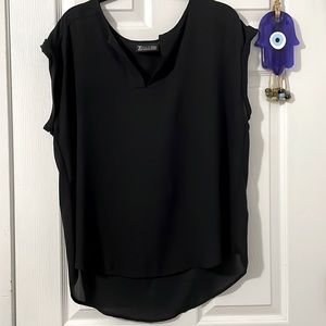 7th Avenue Design Studio New York & Company Black Chiffon Top Large Sleeveless